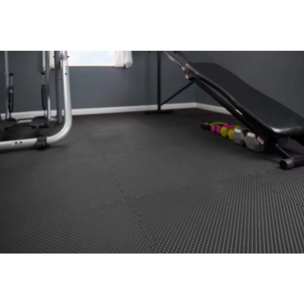 Black/Gray 24 in. x 24 in. x 0.47 in. Foam Dual Sided Gym Floor Tiles (4 Tiles/Pack (16 sq. ft.) by TrafficMaster 3 Black/Gray 24 in. x 24 in. x 0.47 in. Foam Dual Sided Gym Floor Tiles (4 Tiles/Pack (16 sq. ft.) by TrafficMaster - Image 2