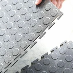 Gray Raised Coin 18 in. x 18 in. x 3.1 mm Rubber Interlocking Modular Flooring Tiles, 6-Pack (13.5 sq. ft.) by TrafficMaster 18 Gray Raised Coin 18 in. x 18 in. x 3.1 mm Rubber Interlocking Modular Flooring Tiles, 6-Pack (13.5 sq. ft.) by TrafficMaster -TrafficMaster Decor Store gray raised coin trafficmaster gym floor tiles 11grn 532 18x18 44 1000