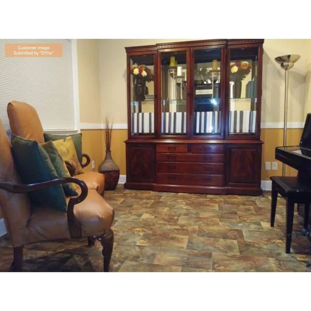 Rustic Rectangular Slate Clay Stone Residential Vinyl Sheet Flooring 12ft. Wide x Cut to Length by TrafficMaster 5 Rustic Rectangular Slate Clay Stone Residential Vinyl Sheet Flooring 12ft. Wide x Cut to Length by TrafficMaster - Image 3