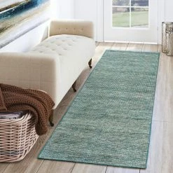 Dexter 1 Teal 2 ft. 3 in. x 7 ft. 6 in. Tonal Solid Wool and Viscose Indoor Area Rug Runner by Addison Rugs -TrafficMaster Decor Store teal addison rugs area rugs hddx1te2x8 31 1000